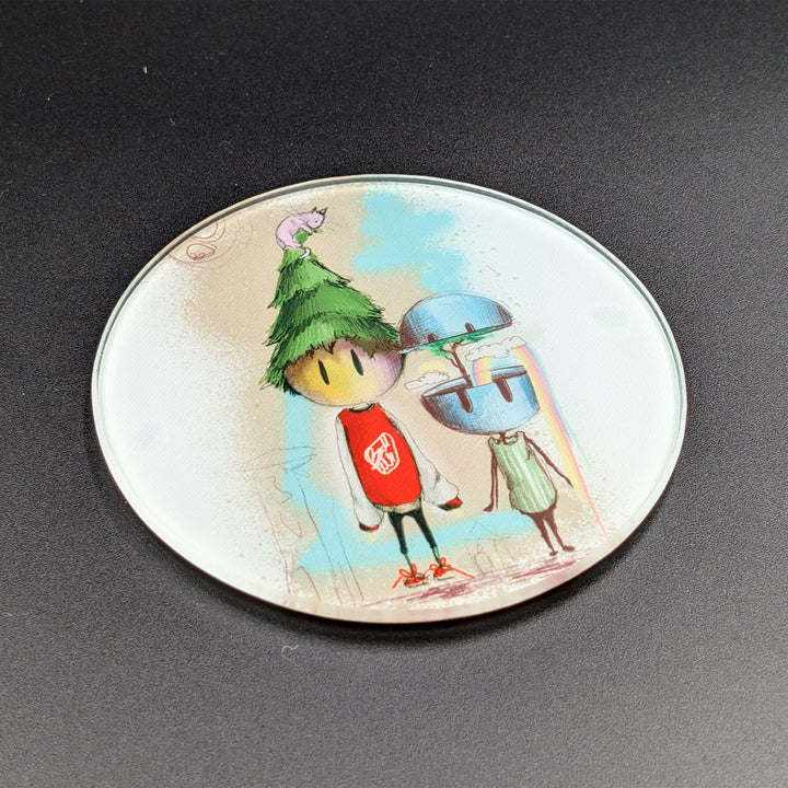 Wolkenkopf Volane Glas Untersetzer 10cm rund Bierdeckel - ButtwichGlas - Untersetzer rundGlasIllustrationMade by Buttwich