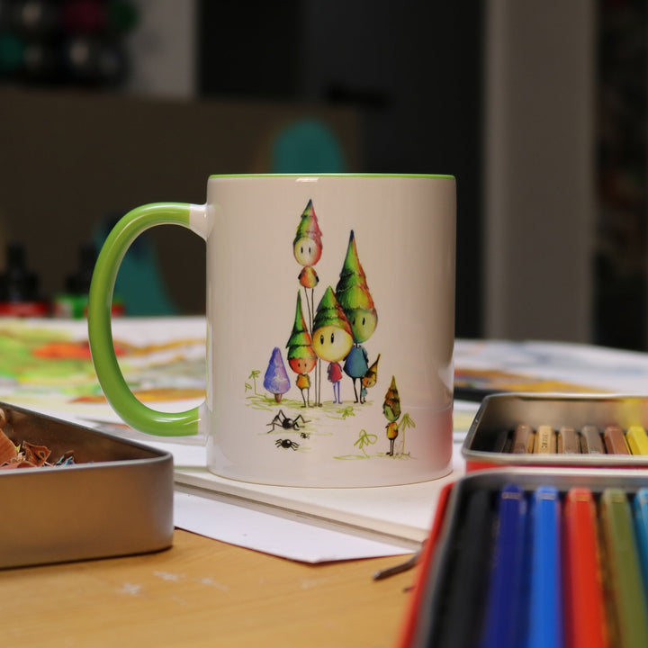 Volane Sammeltasse "Die Waldis" Hellgrün limitiert zweifarbig Keramik 340ml Made by Buttwich - ButtwichTasseBecherIllustrationKaffeetasse